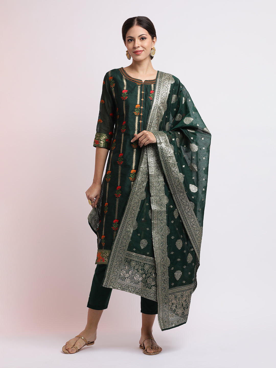 Chanderi Silk Kurta Set With Jacquard Dupatta