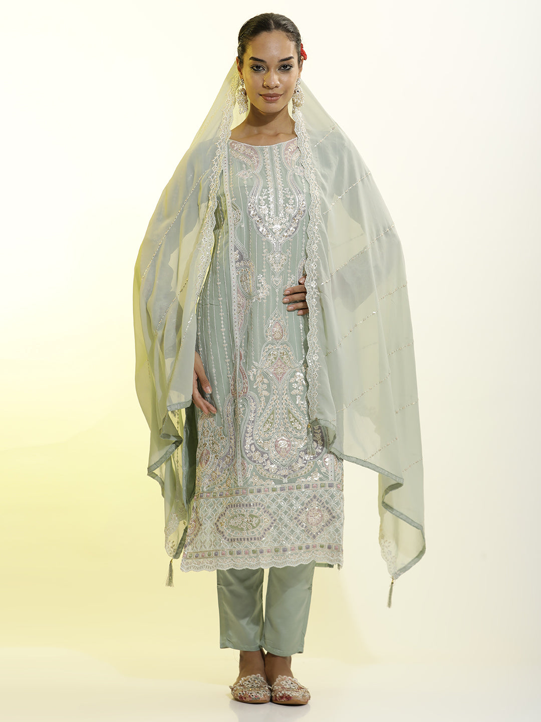 Heavy Embroidered Georgette Festive Kurta Set With Dupatta