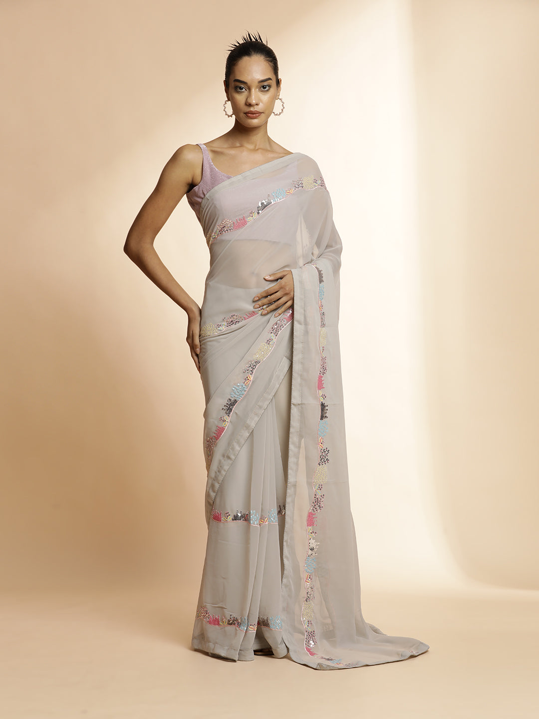 Pure Georgette Sequin Party Wear Saree