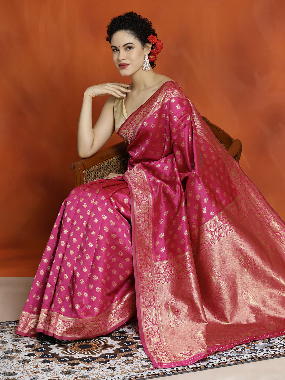 Silk Pink Banarasi Zari Woven Heavy Saree