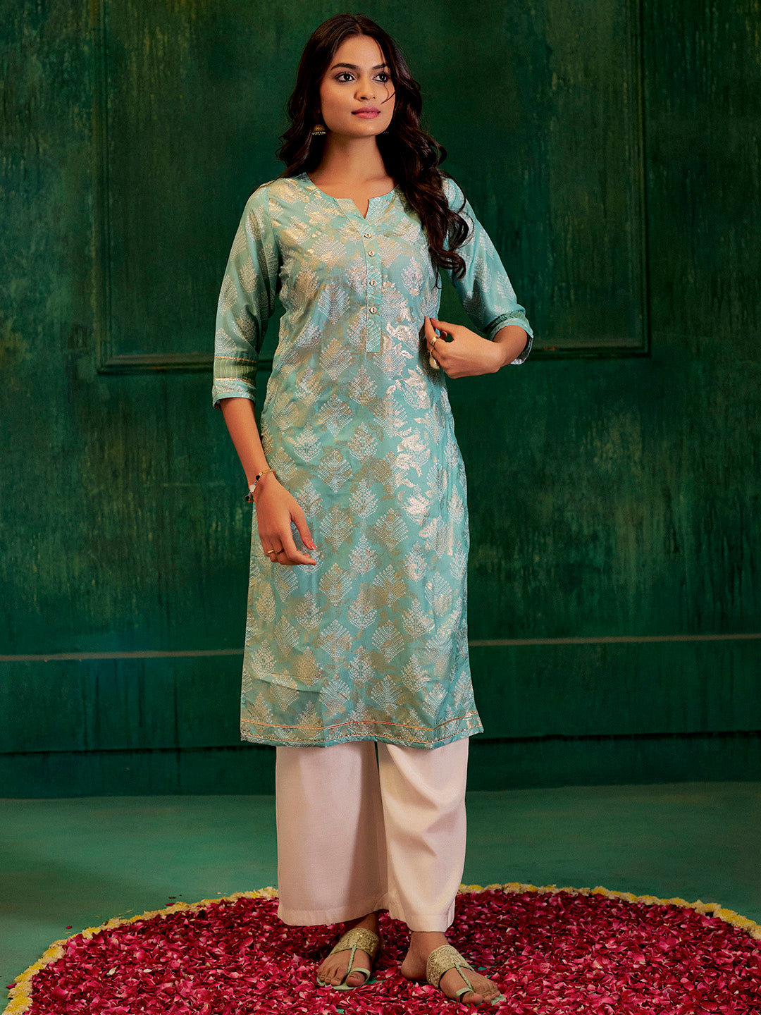 Green Bandhej Printed Modal Muslin Kurta