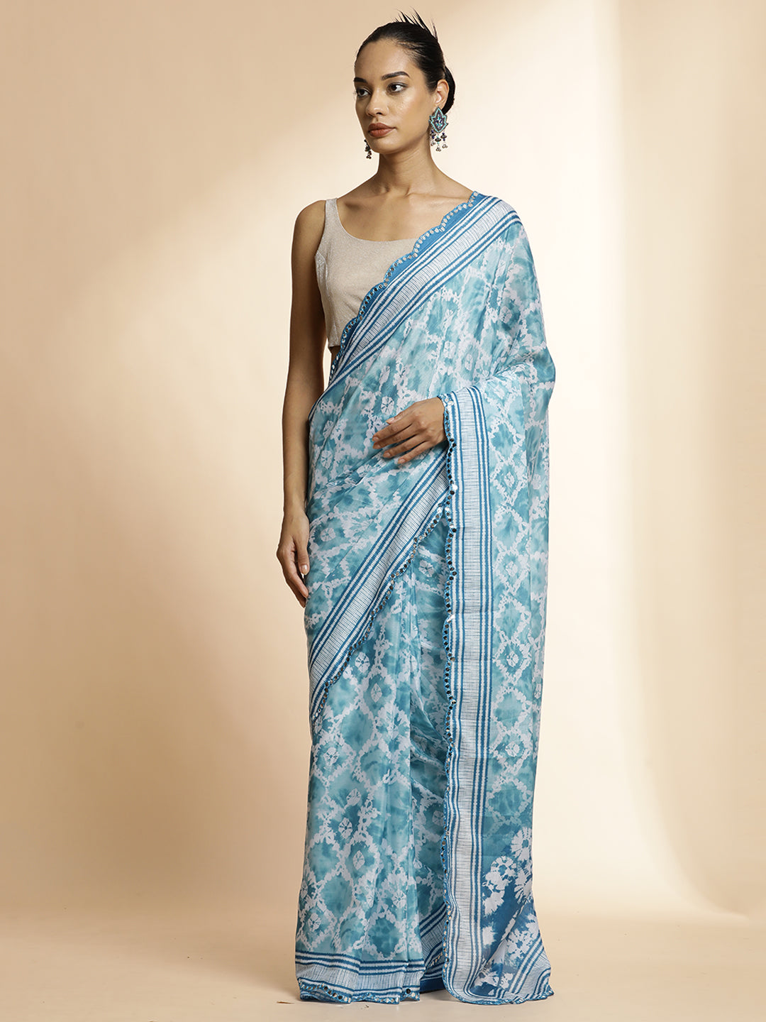 Mirror Work Pure Georgette Tie Dye Saree