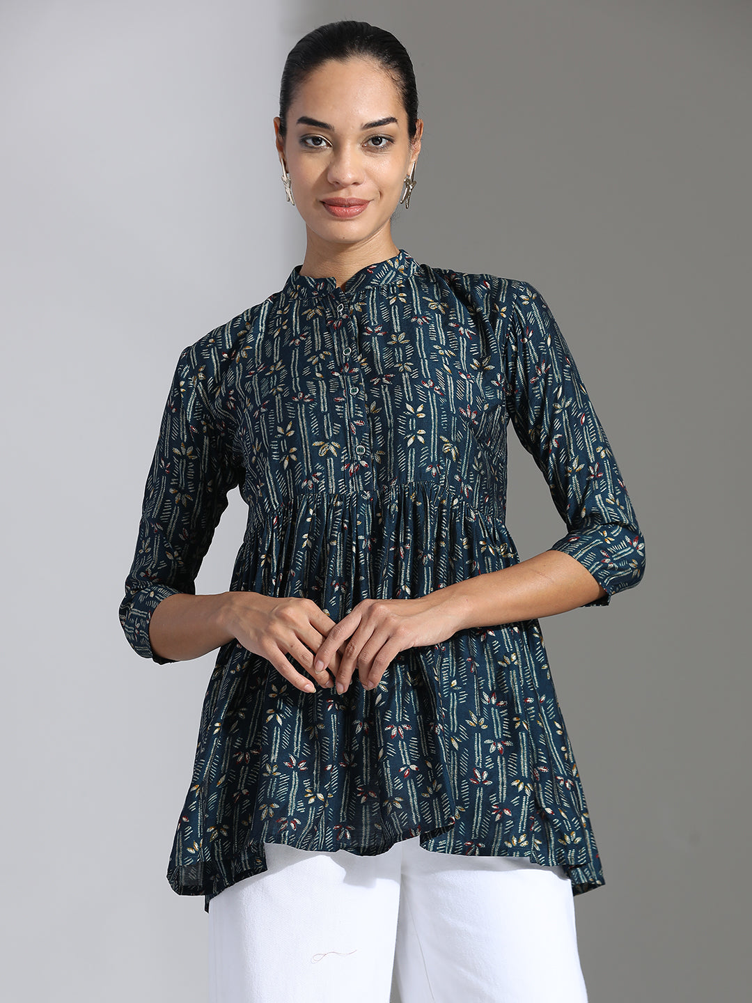 Printed Cotton Peplum Top