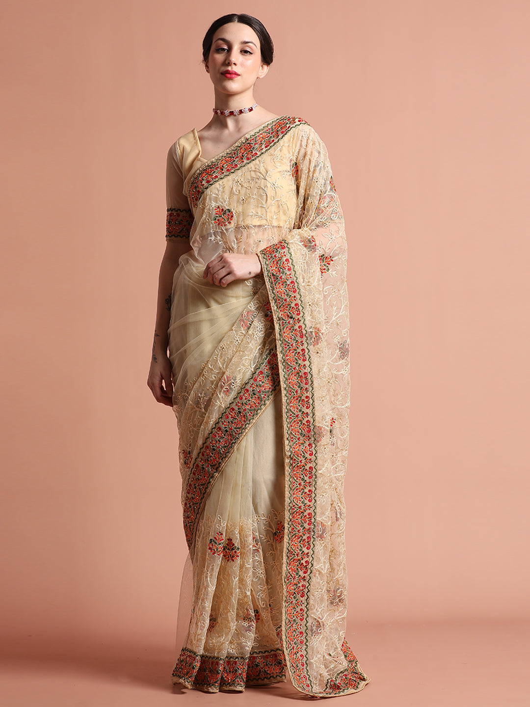 Floral Embroidered Net Party Wear Saree