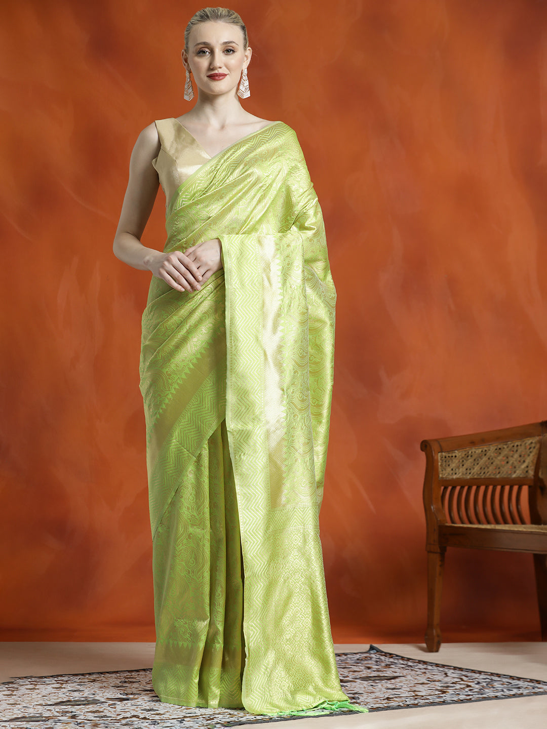 Heavy Banarasi Zari Woven Silk Blend Green Saree