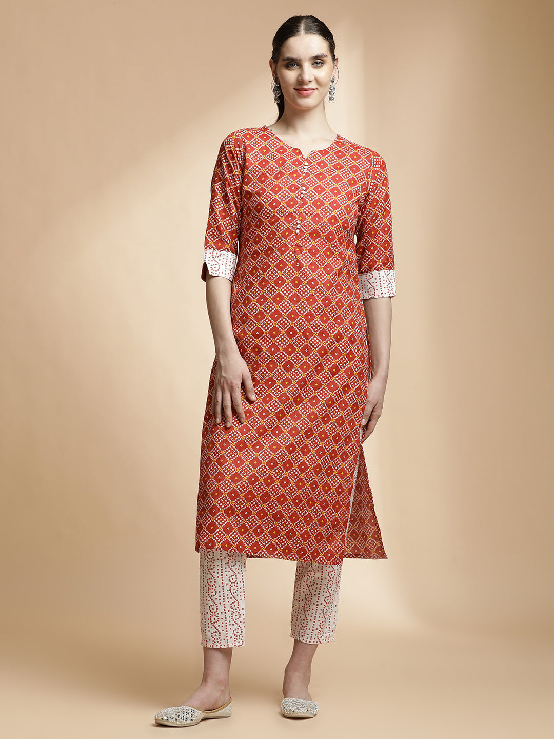 Bandhani Printed Cotton Blend Kurta Set