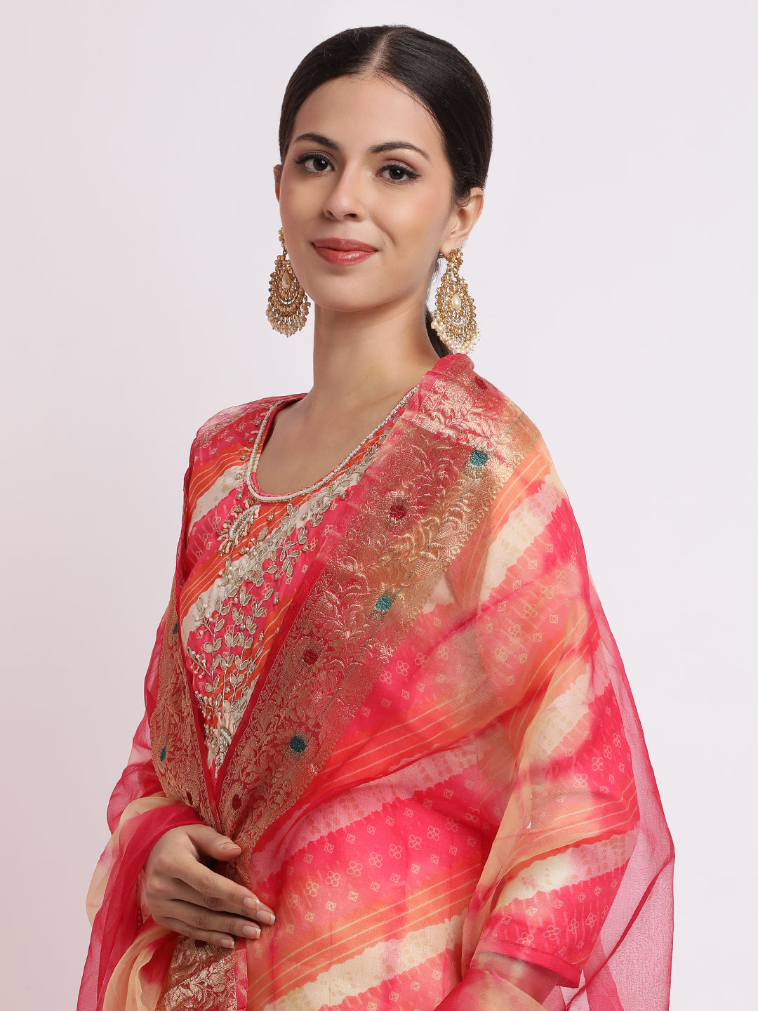 Leheriya Printed Gota Patti Kurta Set With Dupatta