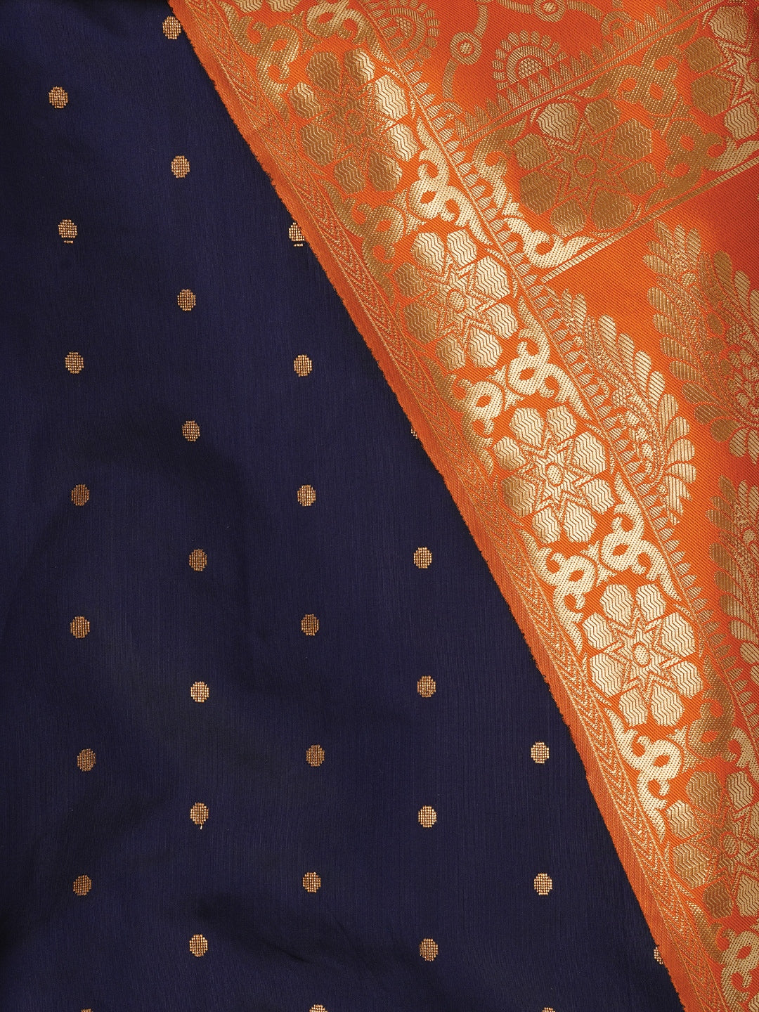 Navy Blue Zari Woven Silk Blend Dress Material With Dupatta