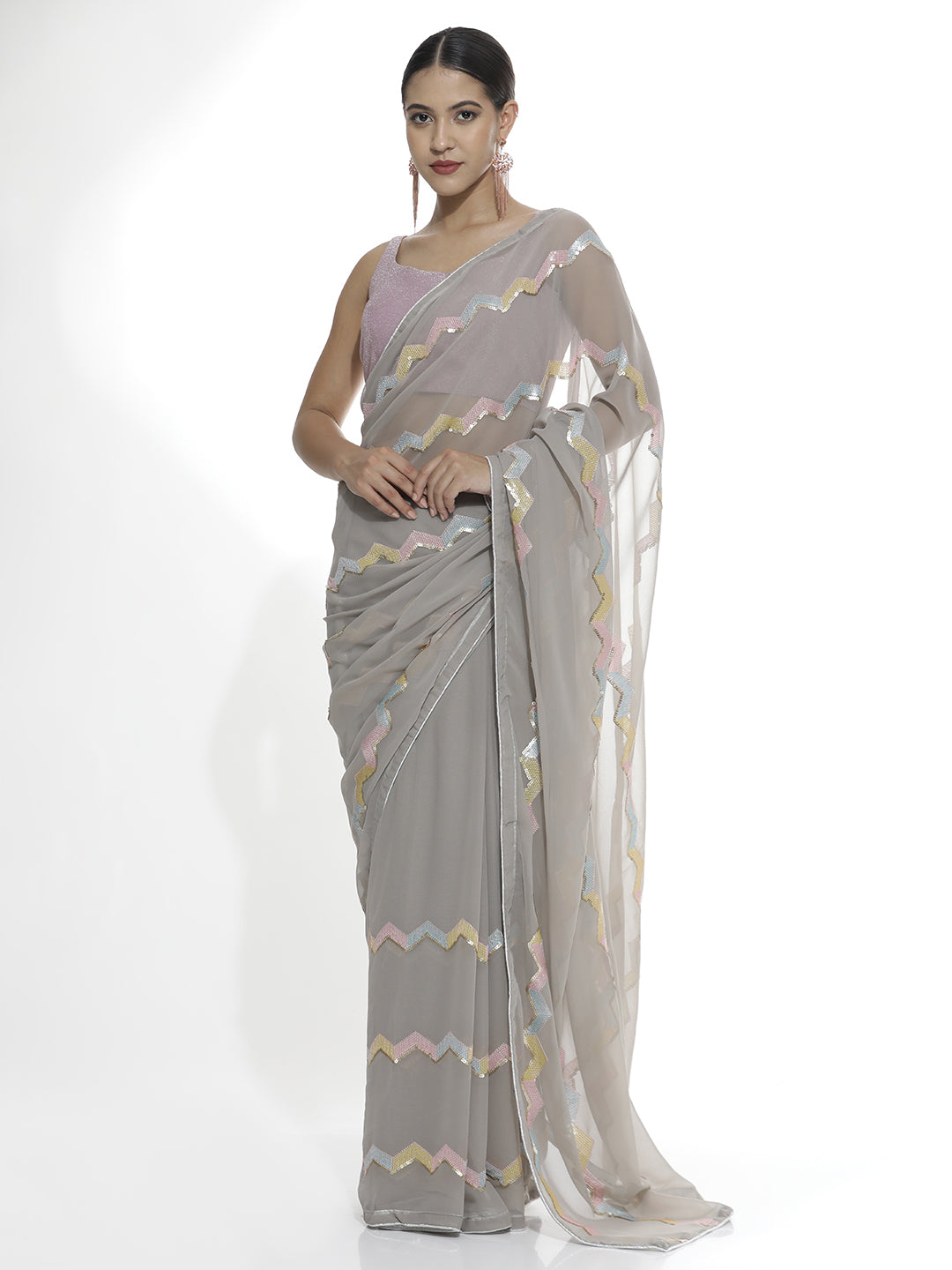 Pure Georgette Sequin Work Party Wear Saree