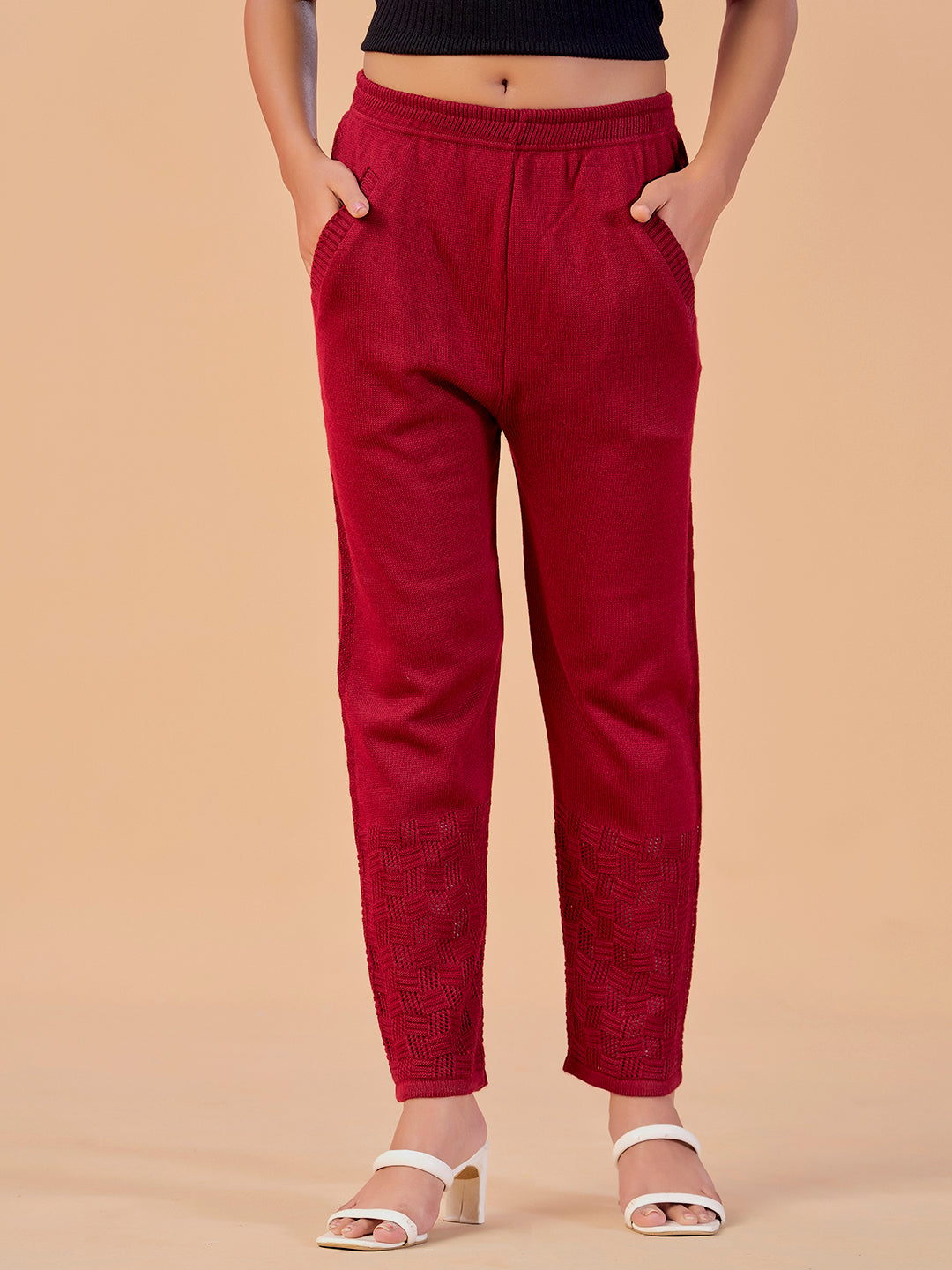 Straight Solid Woolen Pants