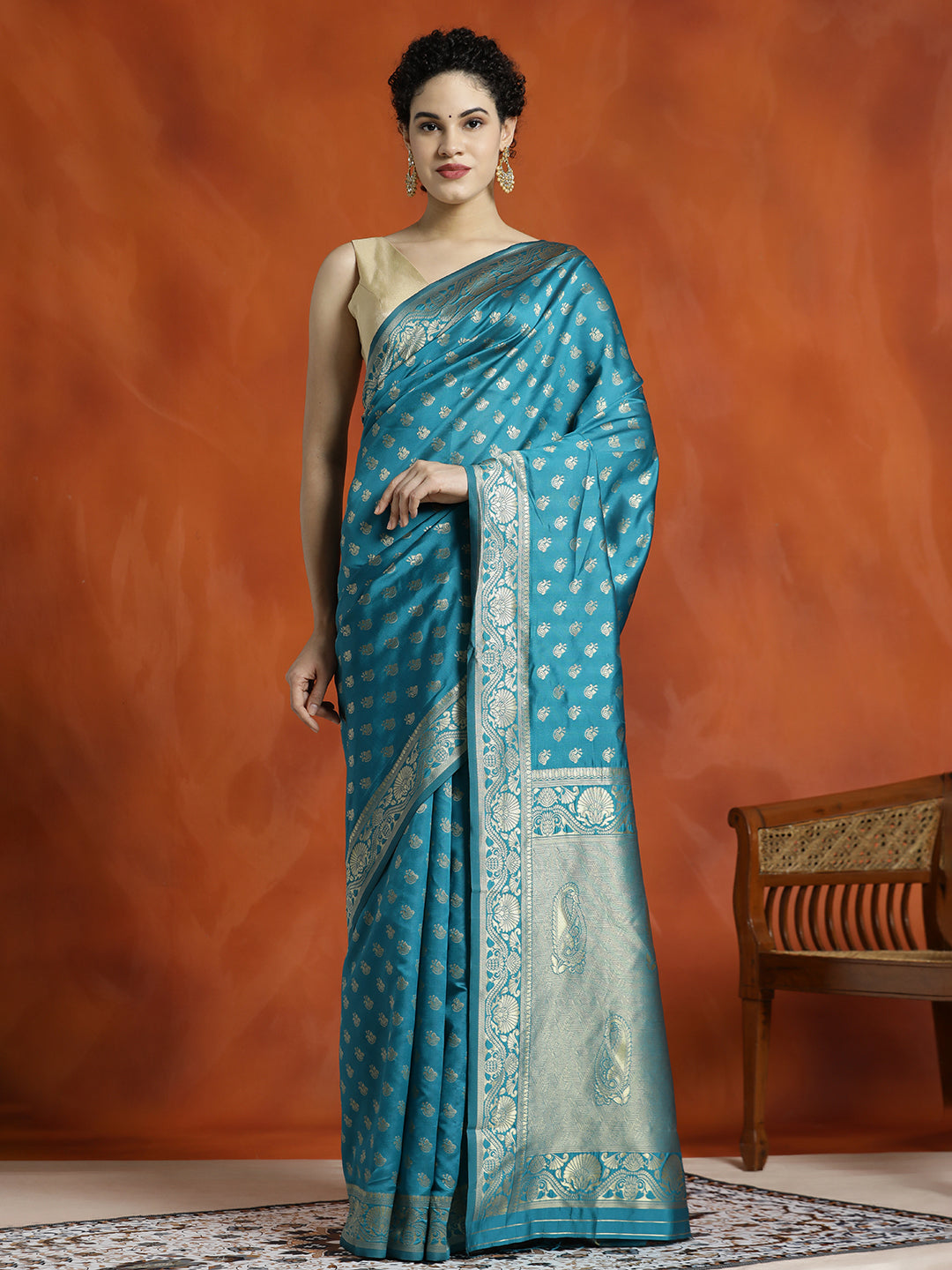 Sky Blue Silk Banarasi Zari Woven Heavy Saree