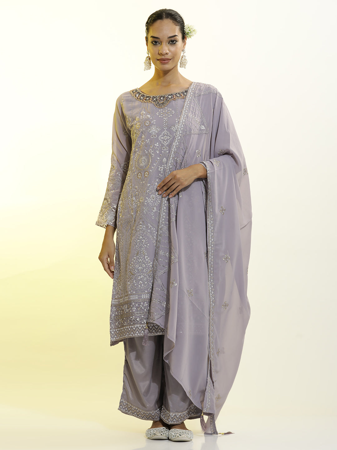 Festive Embroidered Georgette Party Wear Kurta Set With Dupatta