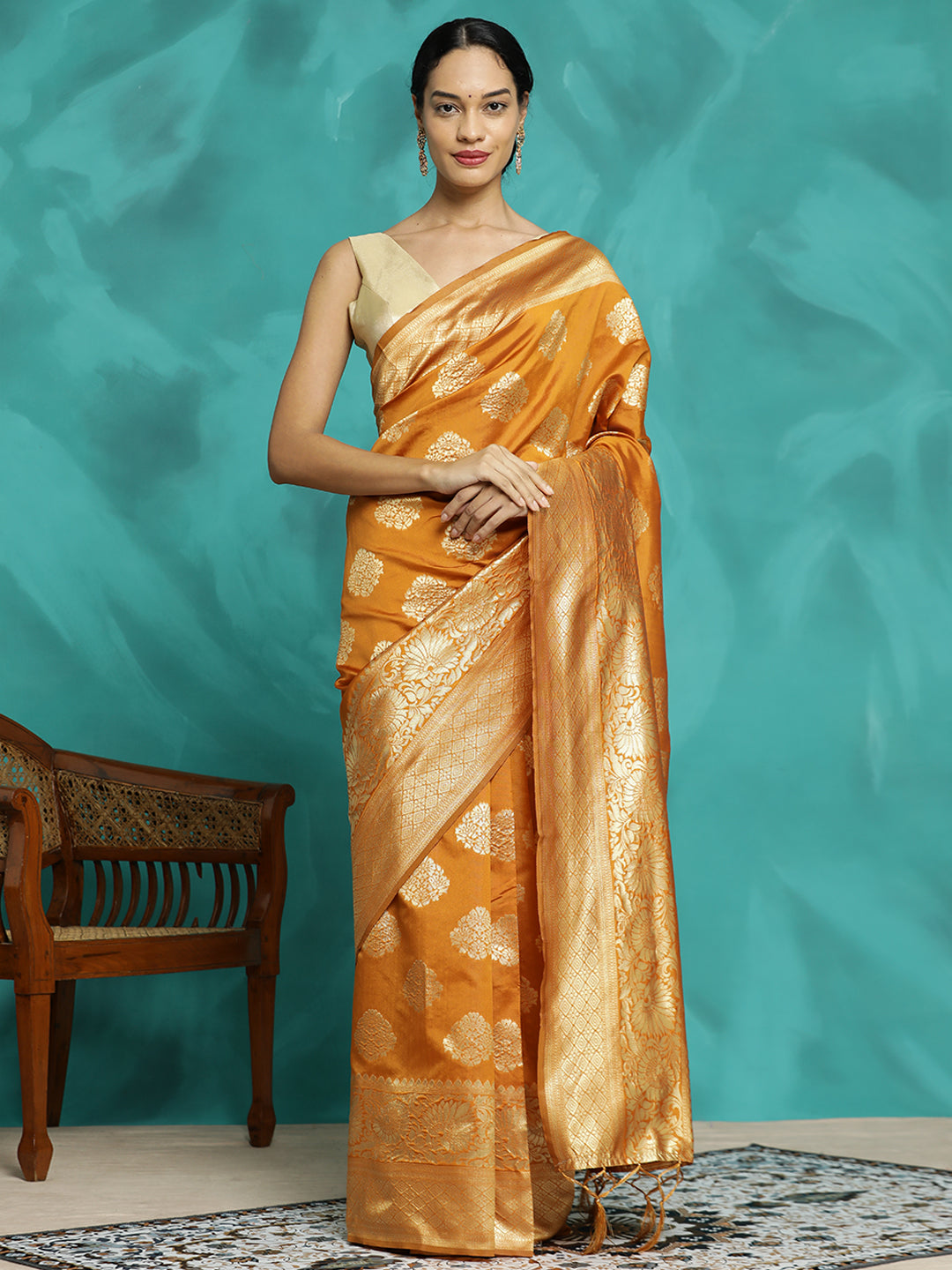 Mustard Zari Woven Design Banarasi Saree