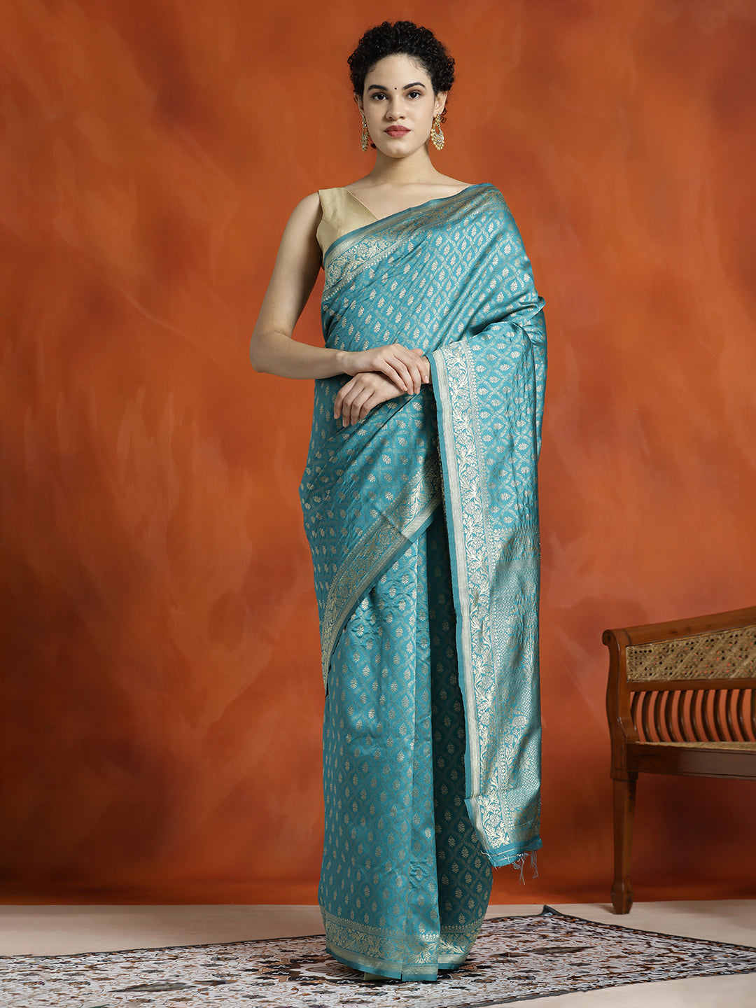 Sky Blue Silk Banarasi Zari Woven Party Wear Saree