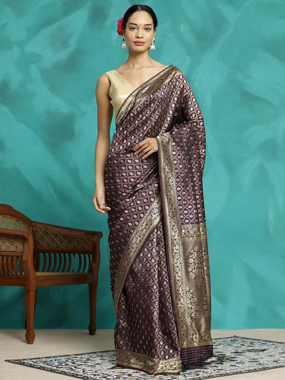 Purple Heavy Zari Woven Banarasi Saree