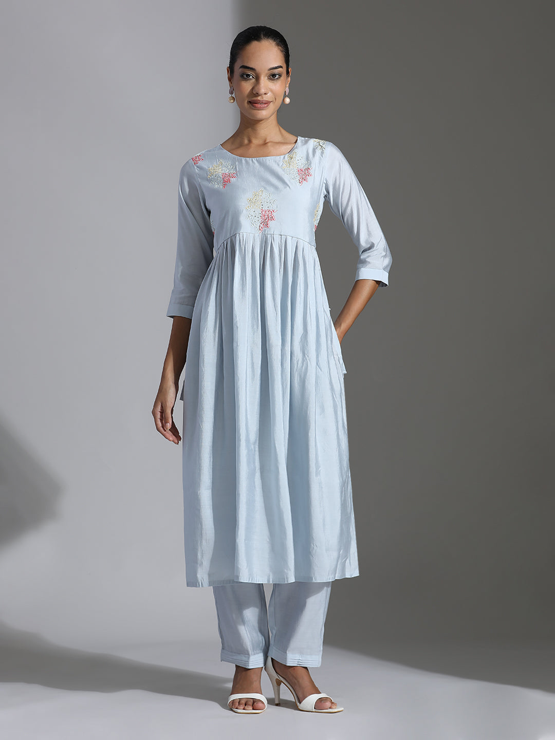 Embroidered Gathered Kurta Set