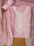 Baby Pink Unstitched Embroidered Cotton Blend Dress Material With Dupatta