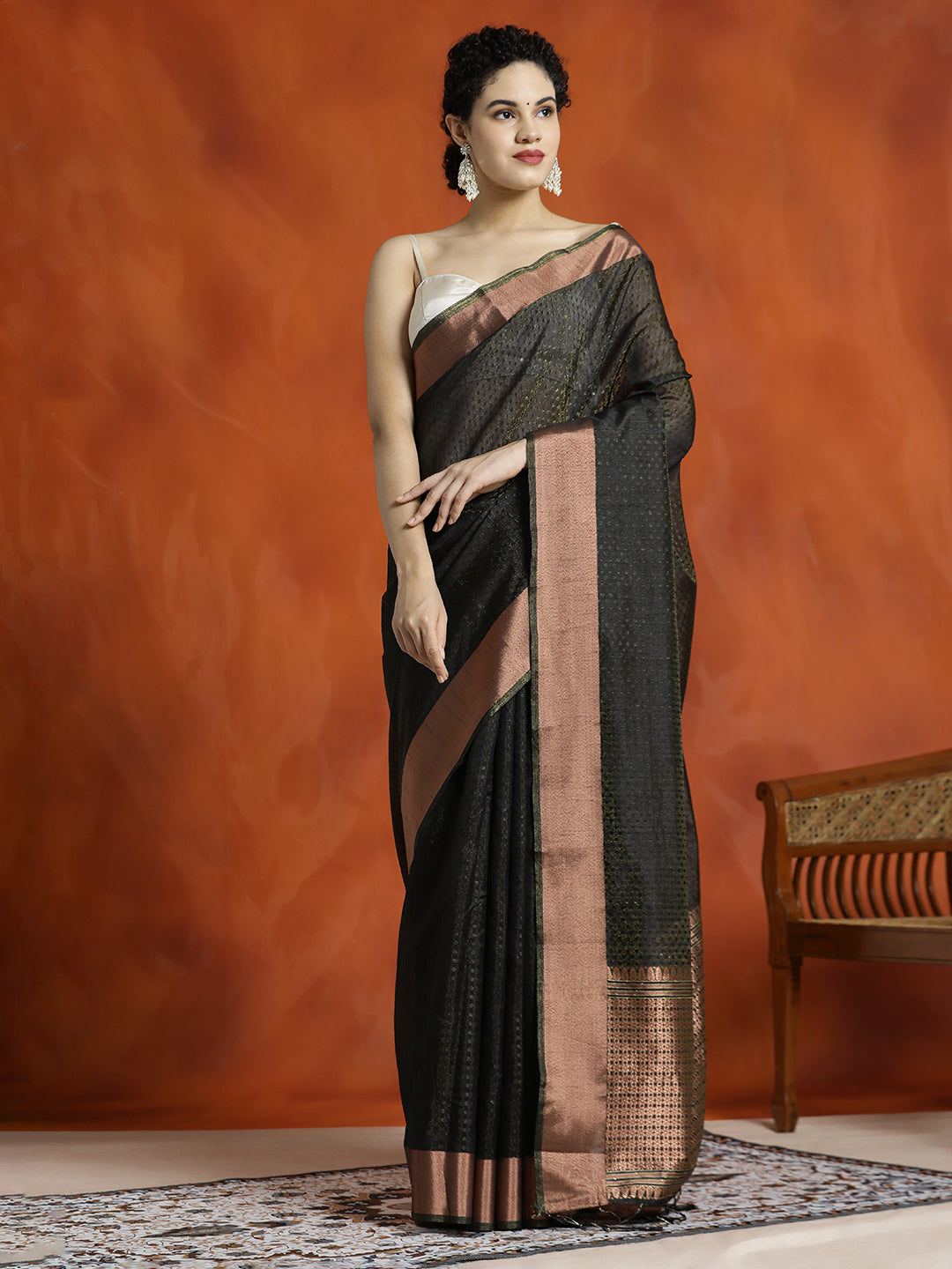 Zari Woven Banarasi Organza Black Saree