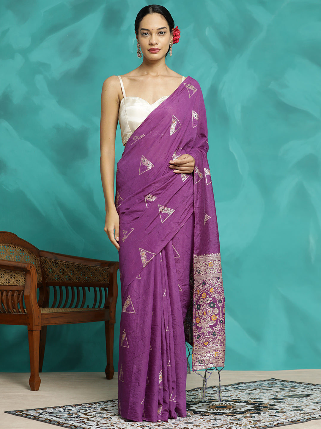 Silk Blend Party Wear Banarasi Purple Saree