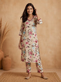 Floral Printed Straight Kurta & Trousers Sets