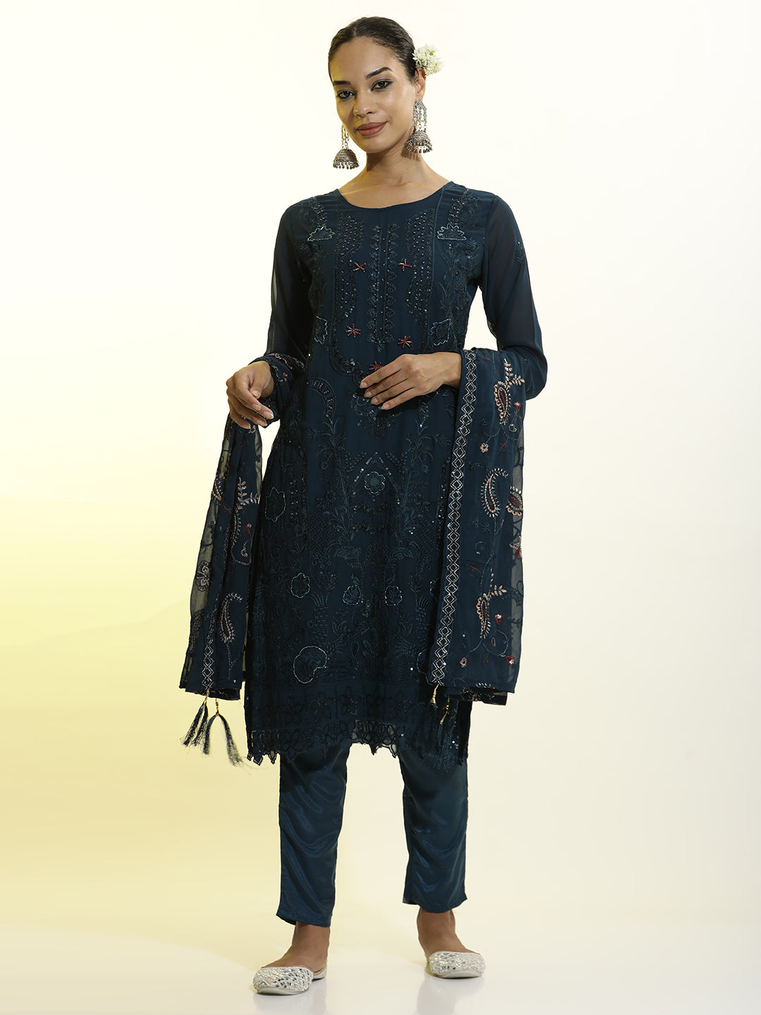 Heavy Embroidered Georgette Festive Kurta Set With Dupatta