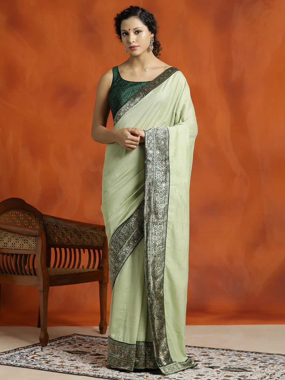 Pista Green Silk Banarasi Zari Woven Saree