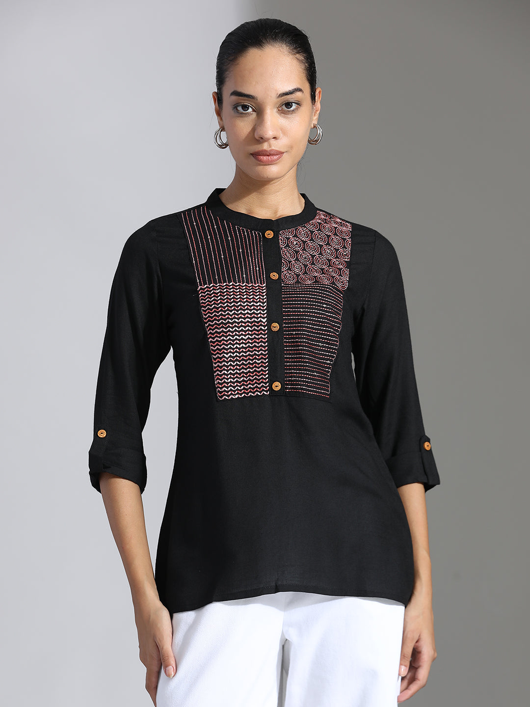 Embroidered Party Wear Black A-line Top