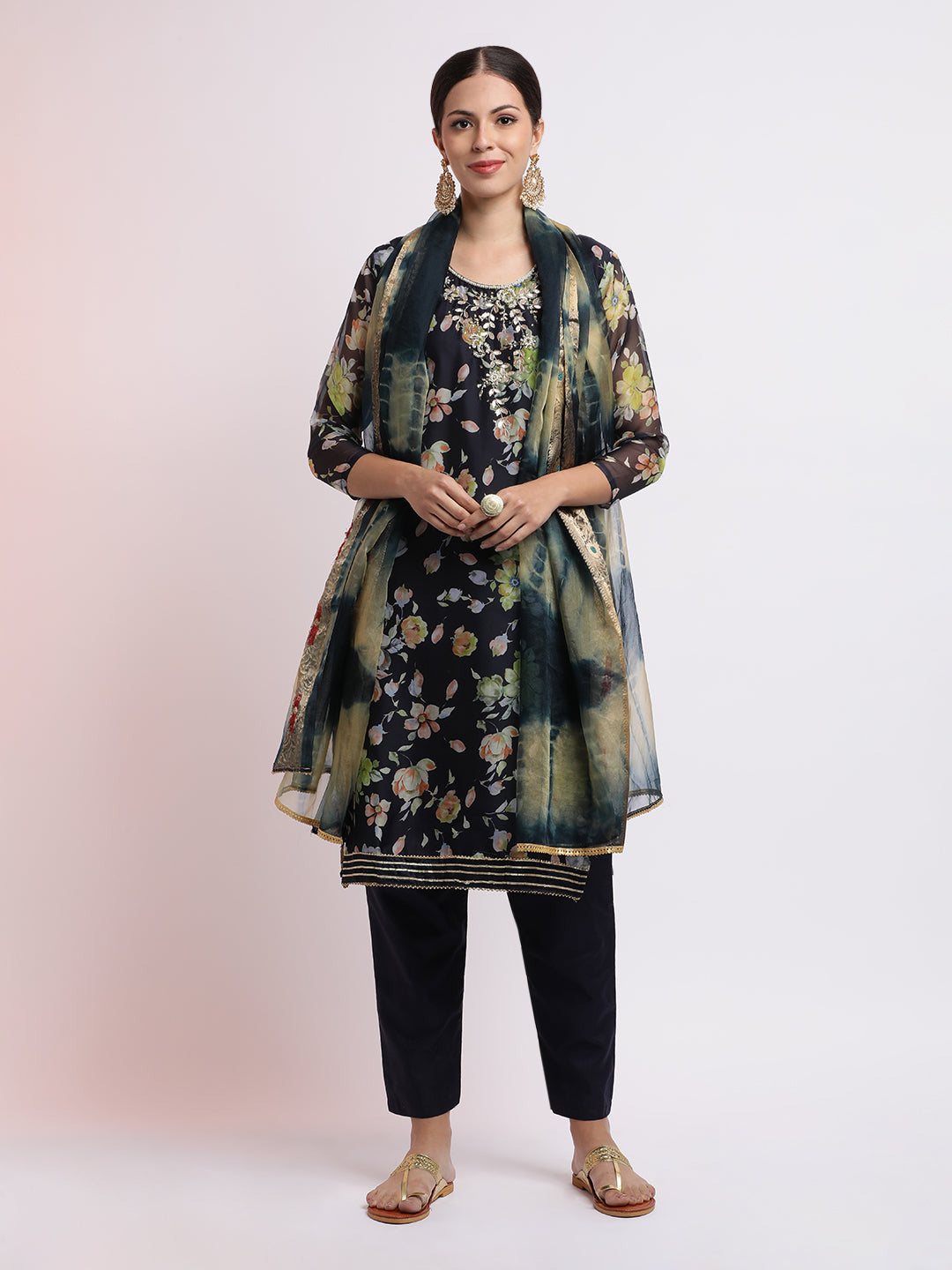 Festive Embroidered Floral Organza Kurta Set With Dupatta