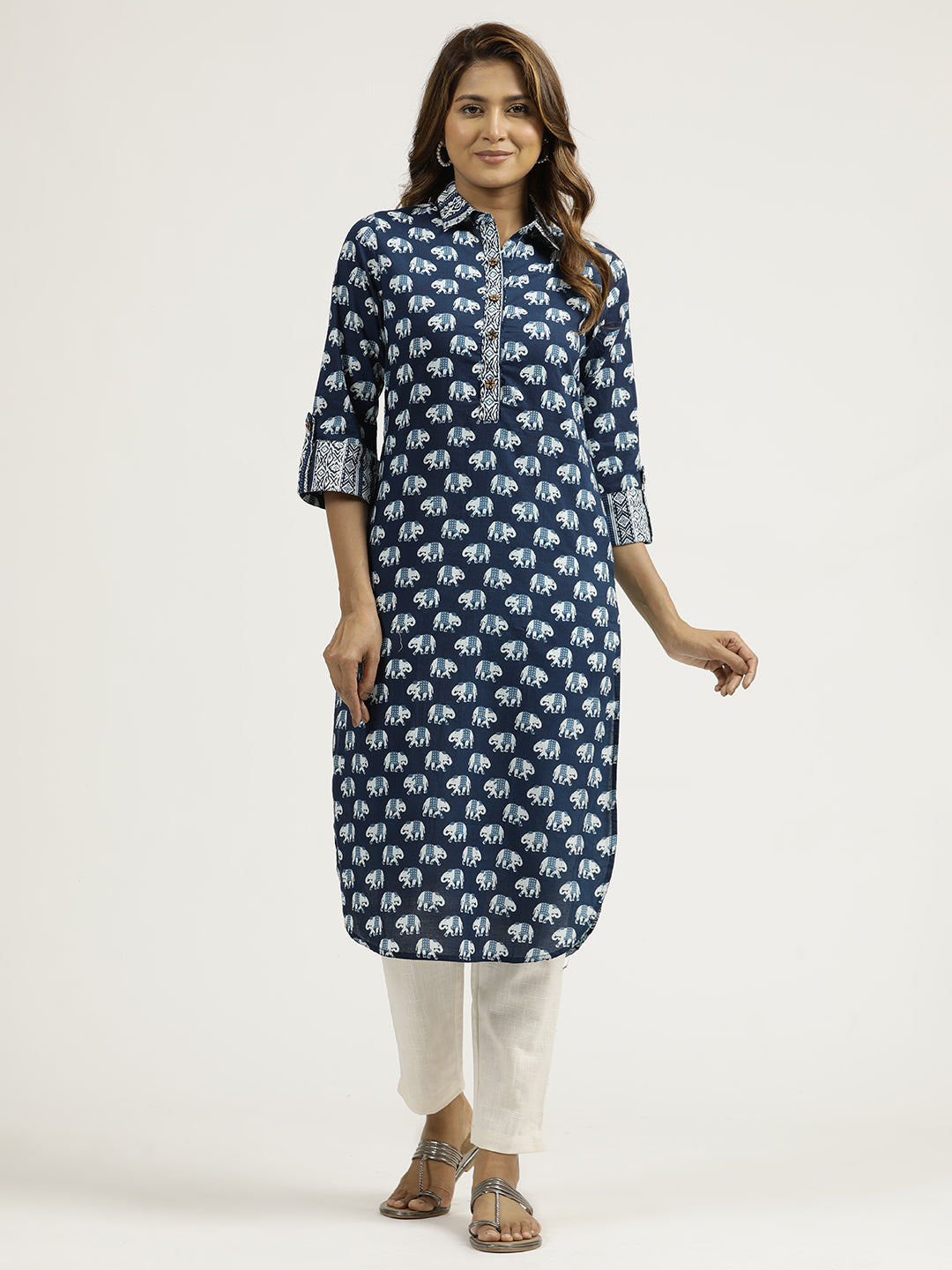 Animal Print Indigo Blue Pakistani Kurta