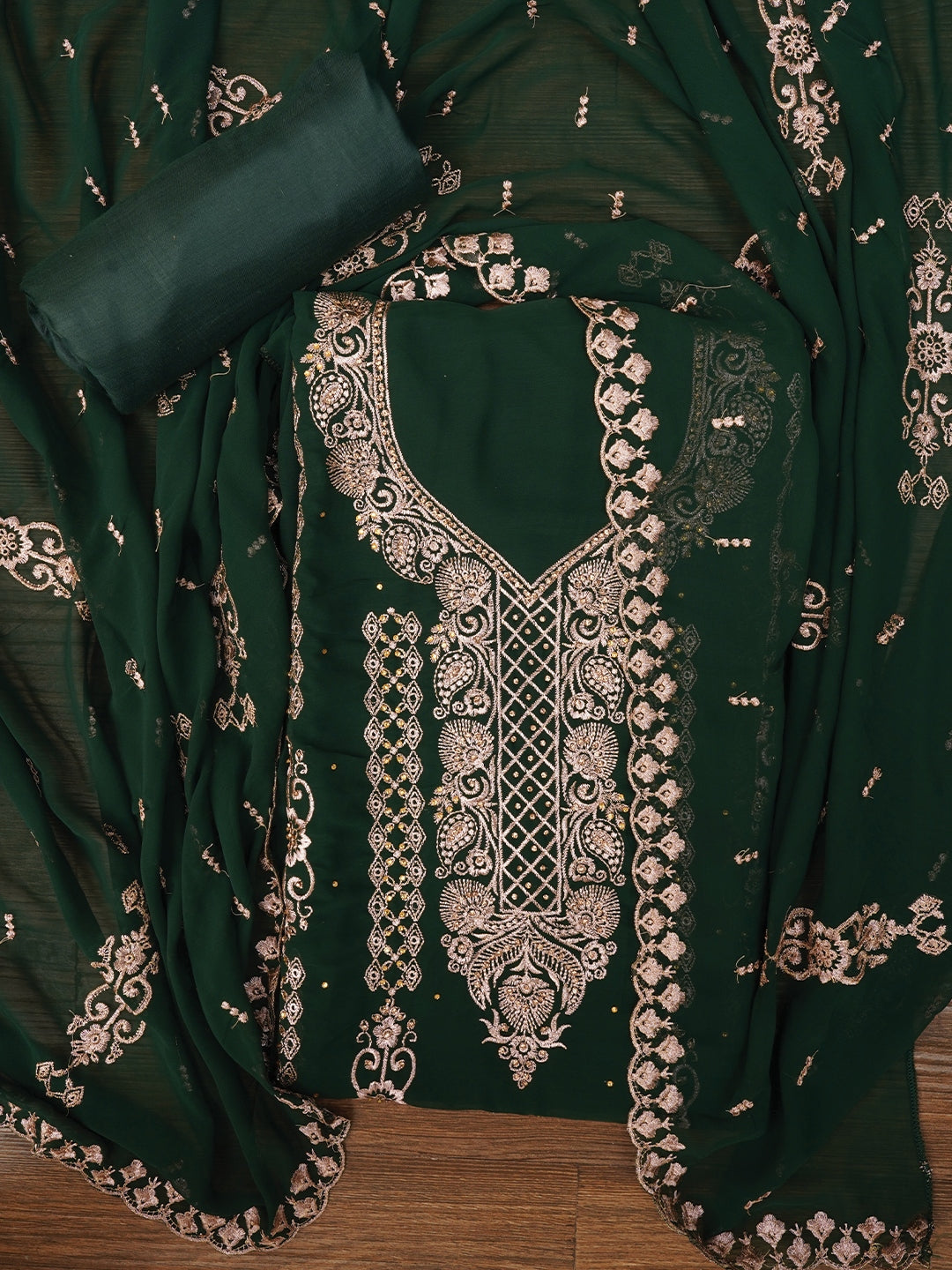 Zari Green Silk Georgette Dress Material with Dupatta