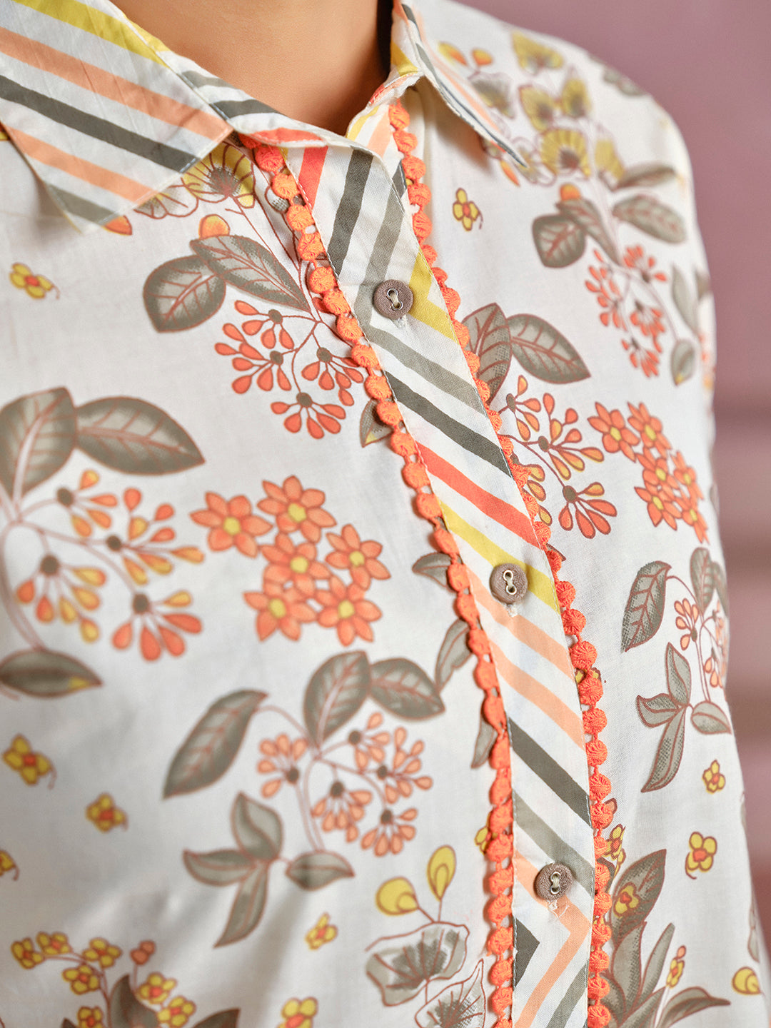 Embroidered A-Line Pure Cotton Top & Trousers Co-Ord Set