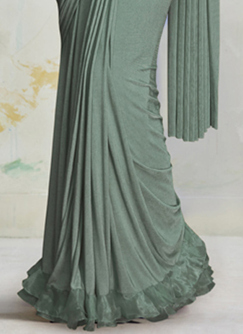 Sea Green Embroidered Lycra Party Wear Ready-to-Wear Saree