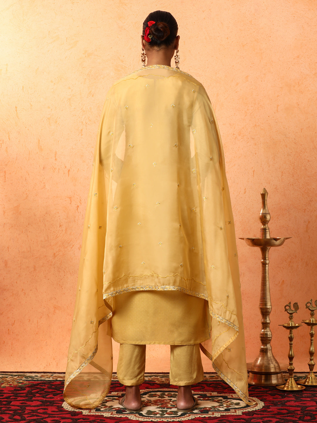 Floral Embroidered Straight Organza Kurta & Trousers Sets