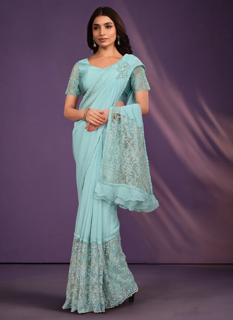 Embroidered Georgette Party Wear Ready-to-Wear Saree