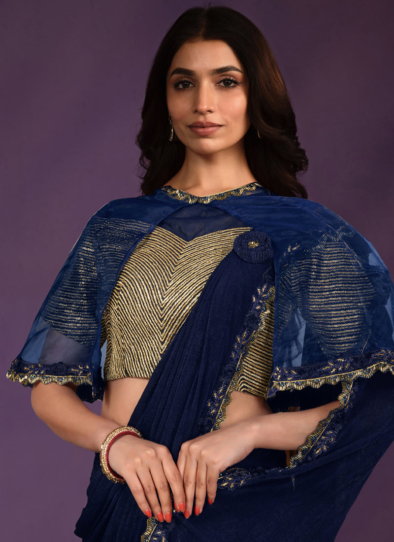 Embroidered Poly Crepe Party Wear Ready-to-Wear Saree