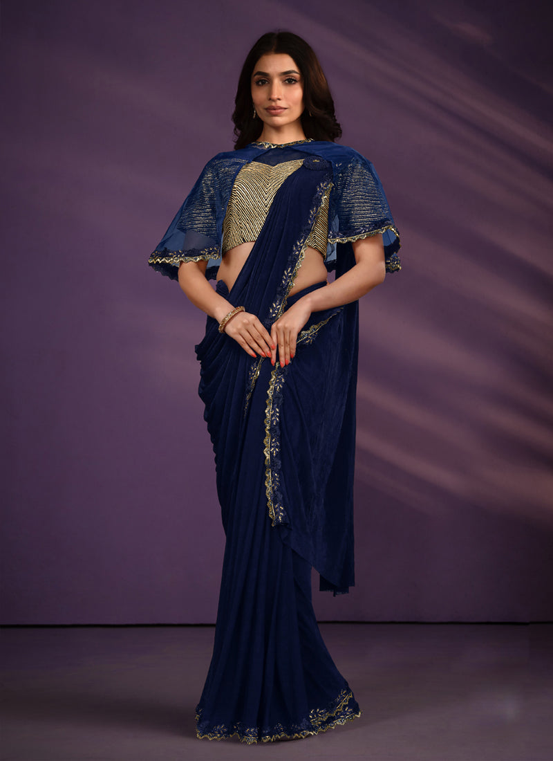 Embroidered Poly Crepe Party Wear Ready-to-Wear Saree