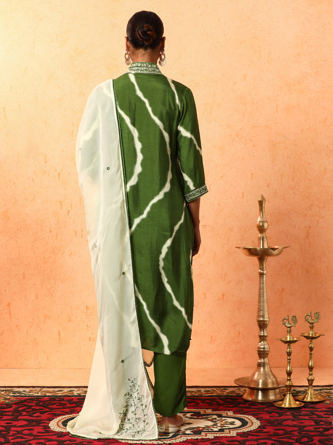 Floral Embroidered A-Line Silk Blend Kurta & Trousers Sets
