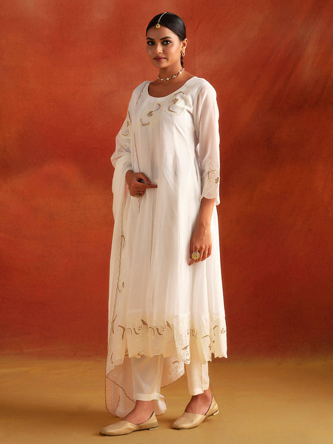 Patchwork Embroidered Festive Anarkali Kurta Set With Dupatta