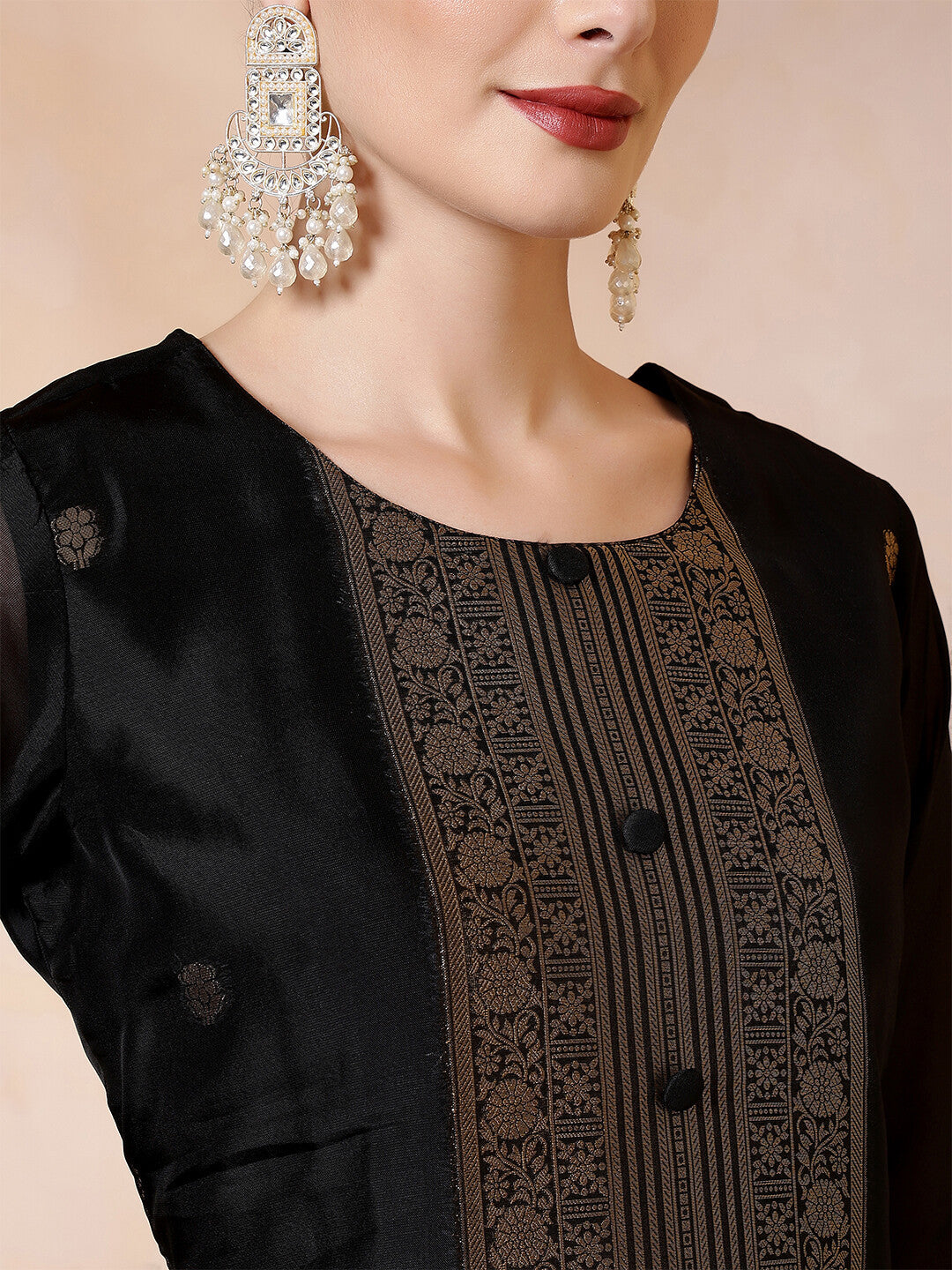 Floral Woven Design Straight Kurta & Trousers Sets