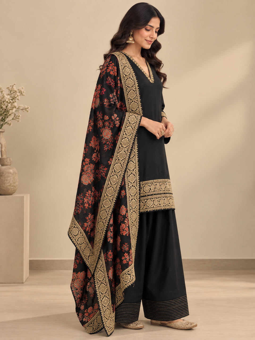 Floral Embroidered Straight Kurta & Salwar Sets