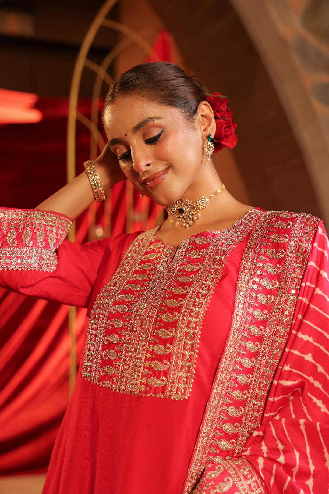 Floral Embroidered Straight Kurta & Palazzos Sets