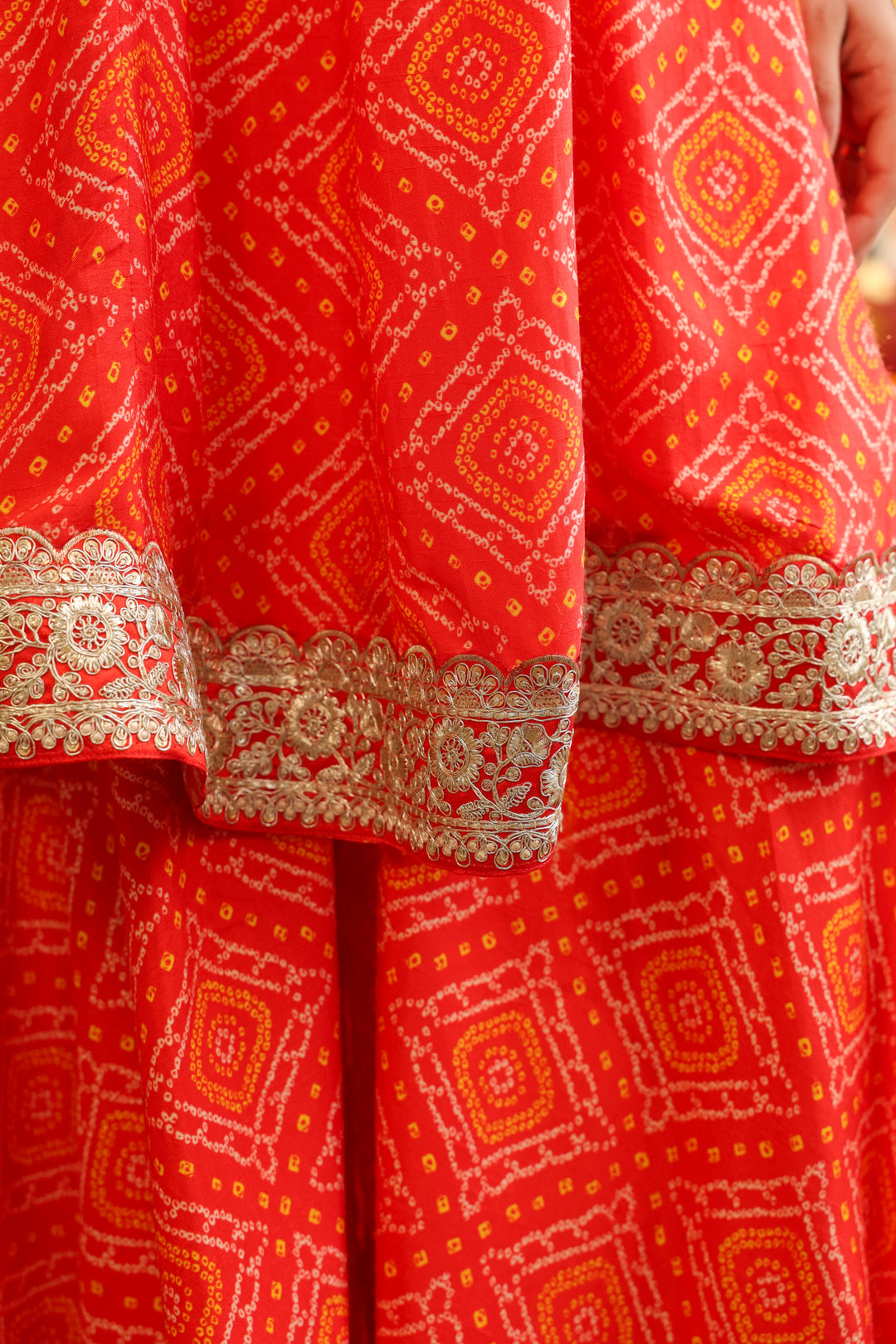 Bandhani Embroidered A-Line Silk Blend Kurta & Sharara Sets