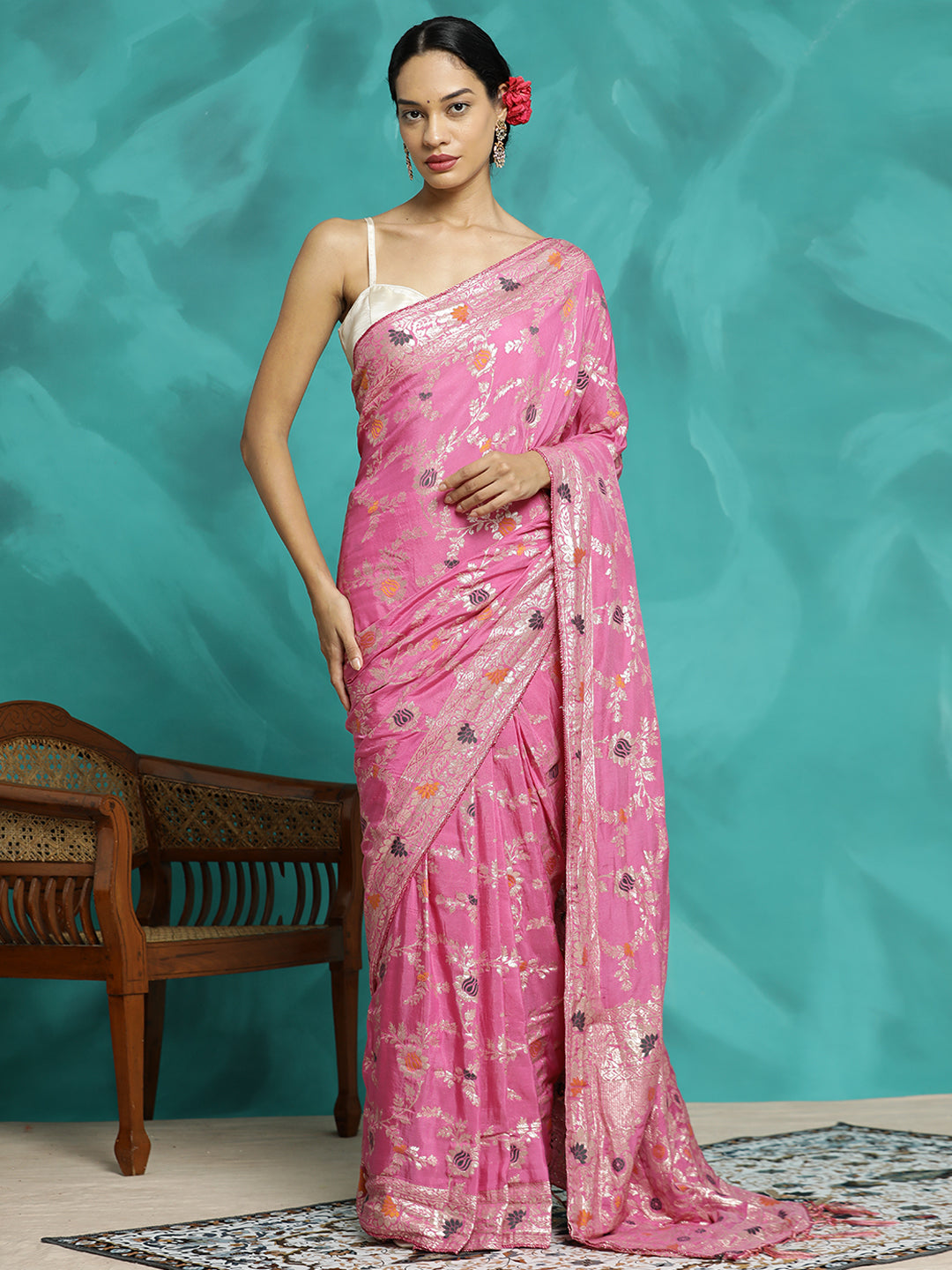 Floral Zari Woven Heavy Banarasi Saree