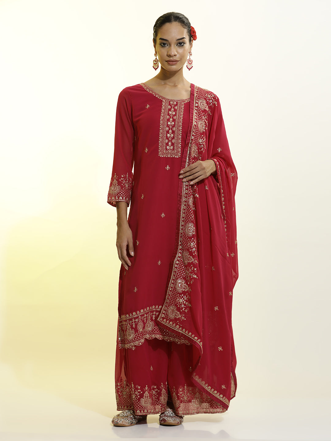 Festive Embroidered Georgette Heavy Kurta Set With Dupatta