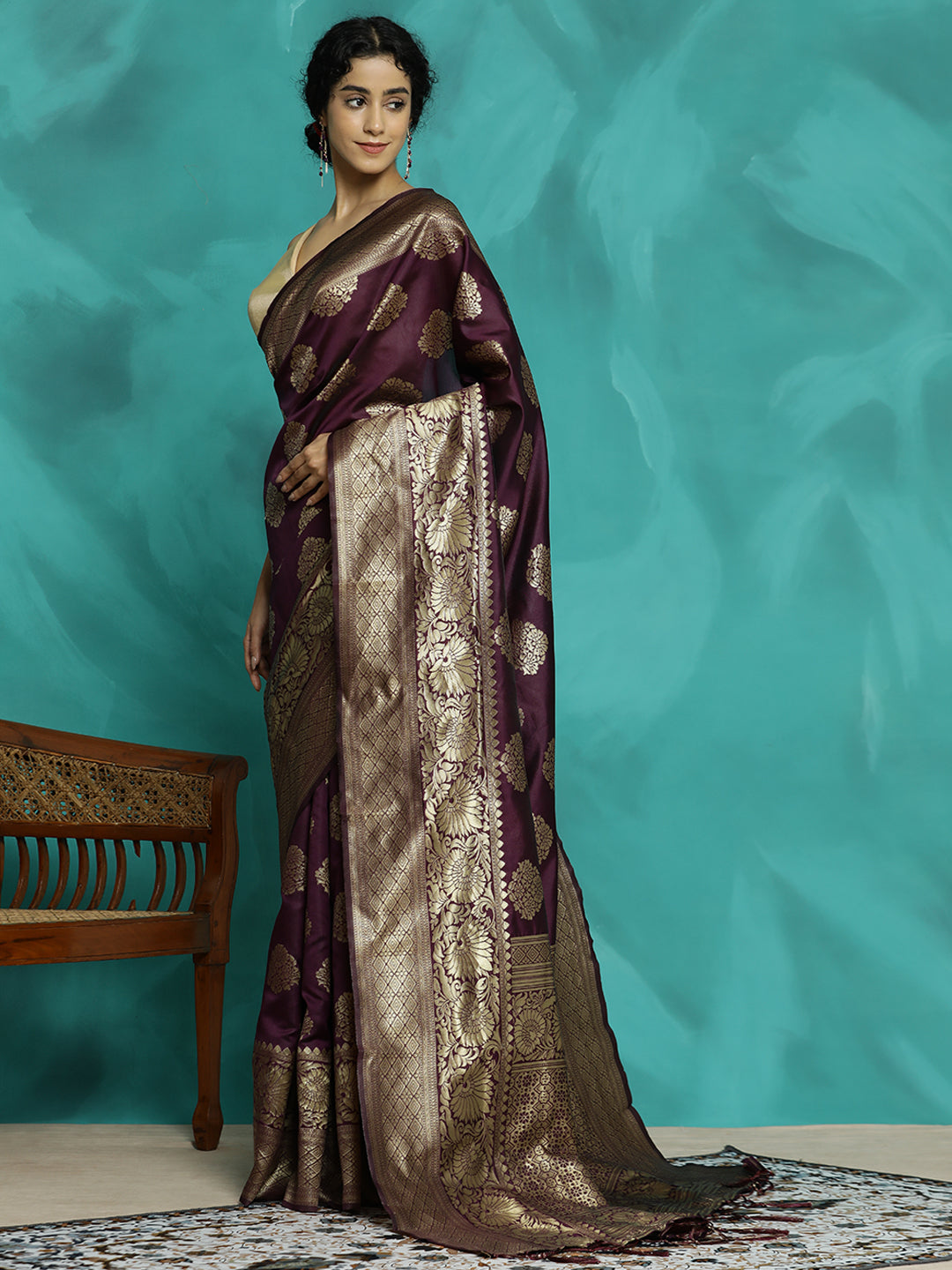 Purple Zari Woven Design Banarasi Saree