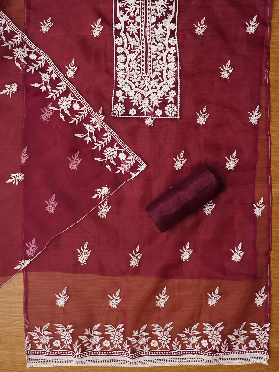 Purple Thread Embroidered Organza Festive Dress Material with Dupatta