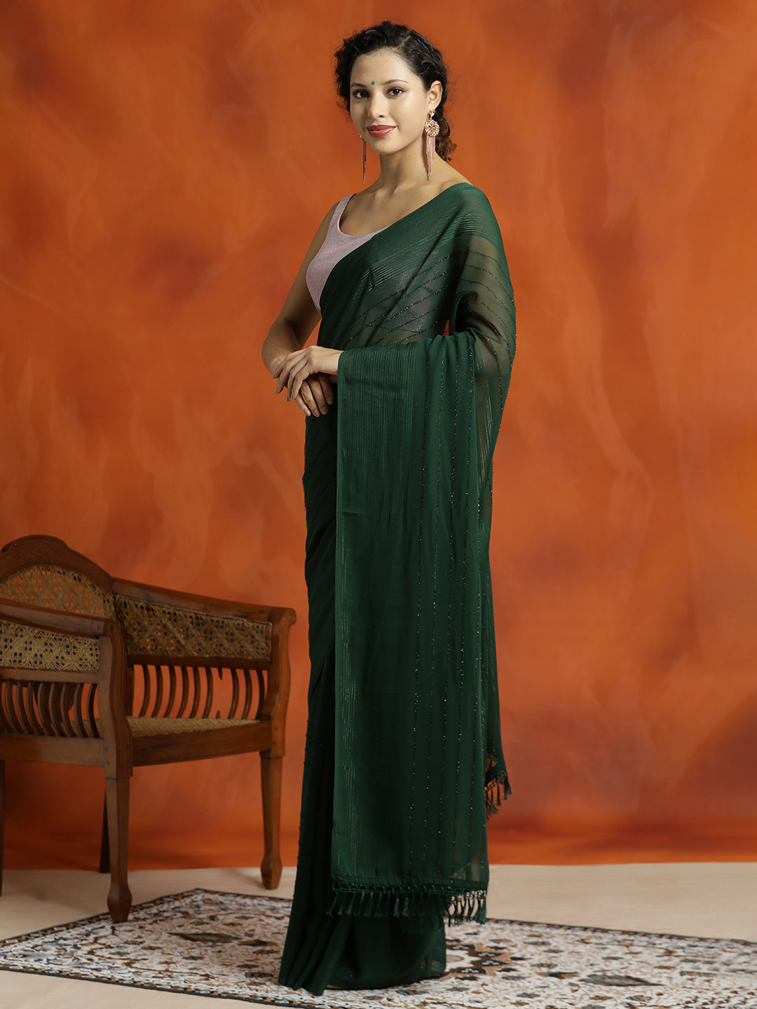 Green Sequin Embellished Party Wear Saree