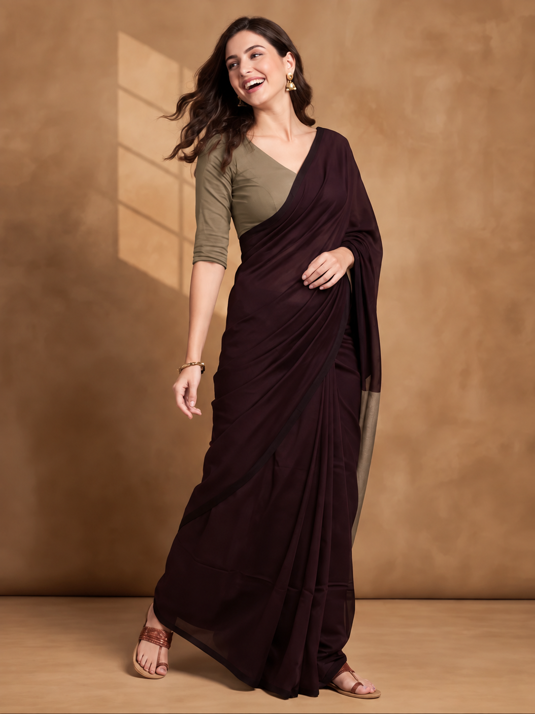 Solid Pure Cotton Saree with Unstiched Blouse
