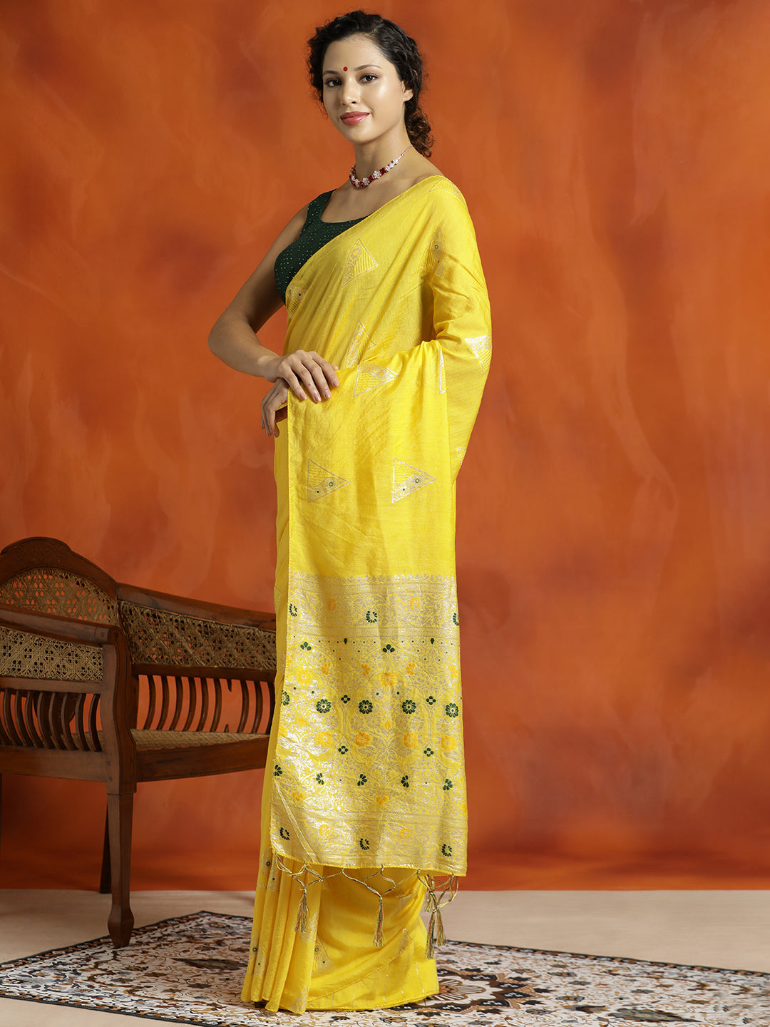 Mustard Silk Banarasi Zari Woven Heavy Saree