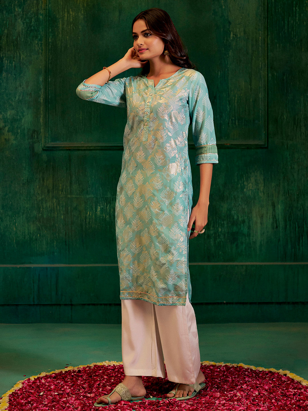 Green Bandhej Printed Modal Muslin Kurta